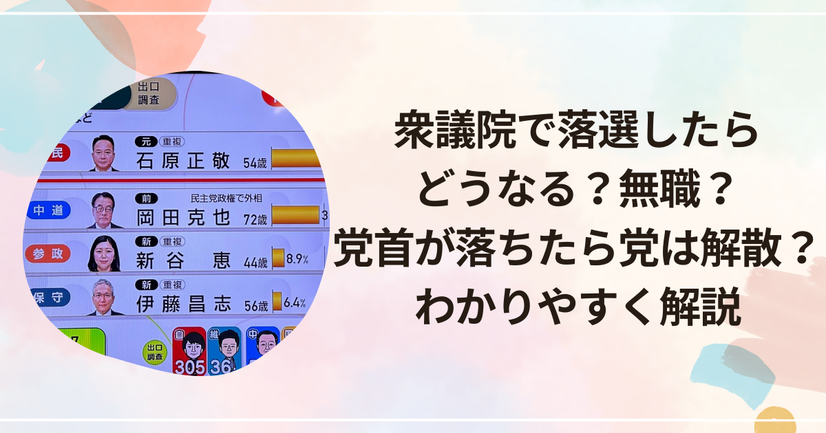 衆議院で落選したらどうなる？無職？党首が落ちたら党は解散？わかりやすく解説